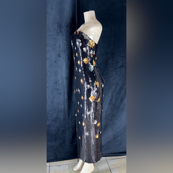 Milly New York Black Strapless Dress with Floral Sequin - Picture 3 of 5